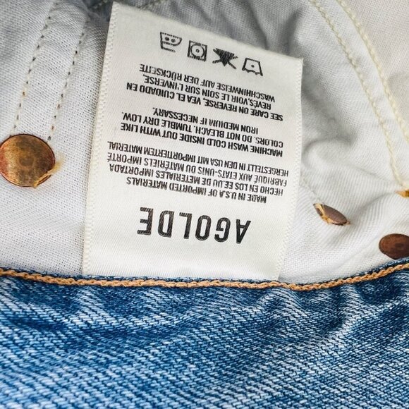 Agolde Distressed knees ankle high rise slim legs jeans, blue, Size 25 M50 - Picture 10 of 13